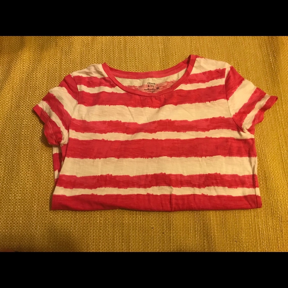 Crown & Ivy Pink and White Authentic Tee Size :S